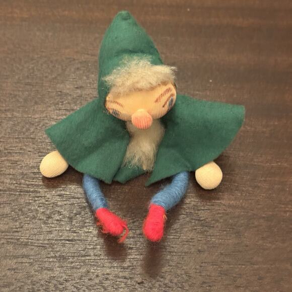 VTG Elf Pixie Posable Legs and Arms Figurine Ornament 5" Beard Cape Shelf Sitter - Picture 13 of 15